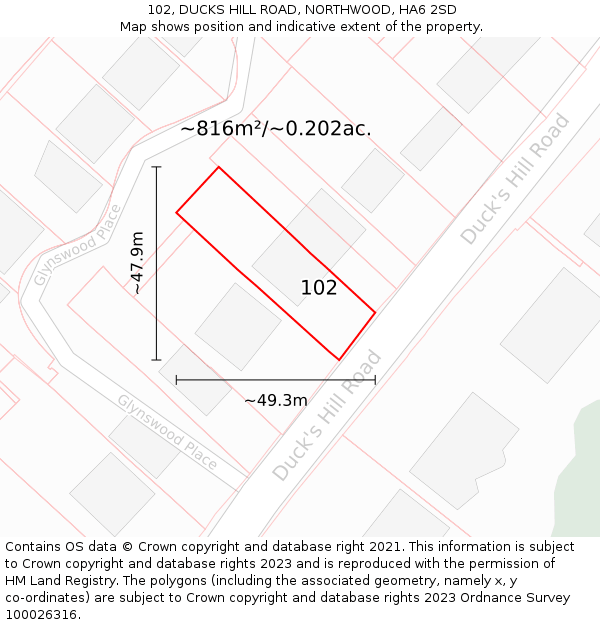 102, DUCKS HILL ROAD, NORTHWOOD, HA6 2SD: Plot and title map