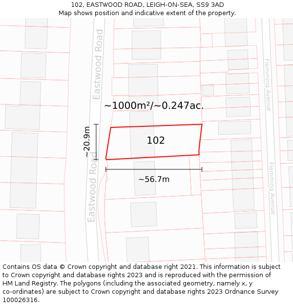 102, EASTWOOD ROAD, LEIGH-ON-SEA, SS9 3AD: Plot and title map