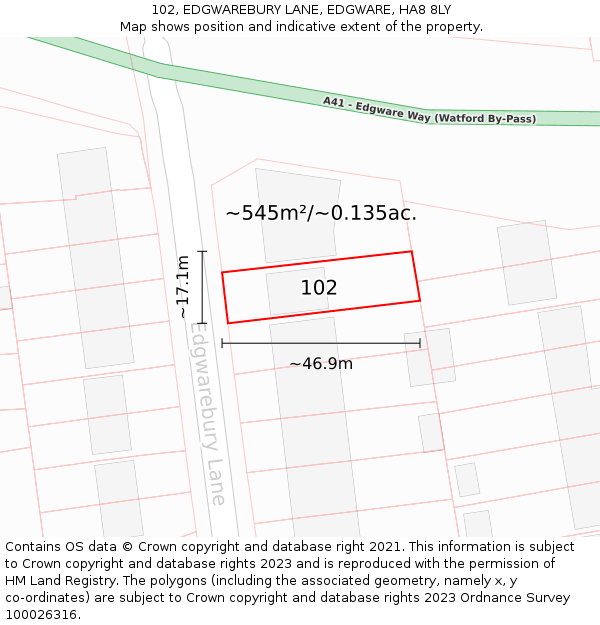 102, EDGWAREBURY LANE, EDGWARE, HA8 8LY: Plot and title map