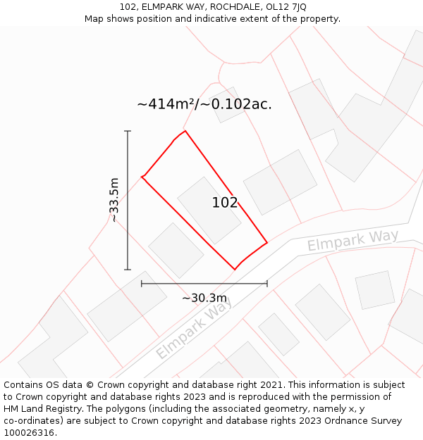 102, ELMPARK WAY, ROCHDALE, OL12 7JQ: Plot and title map