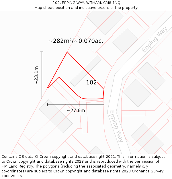 102, EPPING WAY, WITHAM, CM8 1NQ: Plot and title map