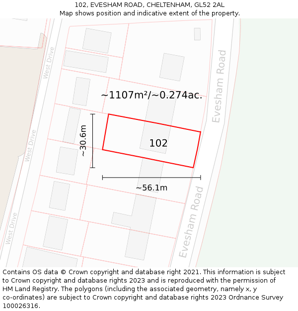 102, EVESHAM ROAD, CHELTENHAM, GL52 2AL: Plot and title map