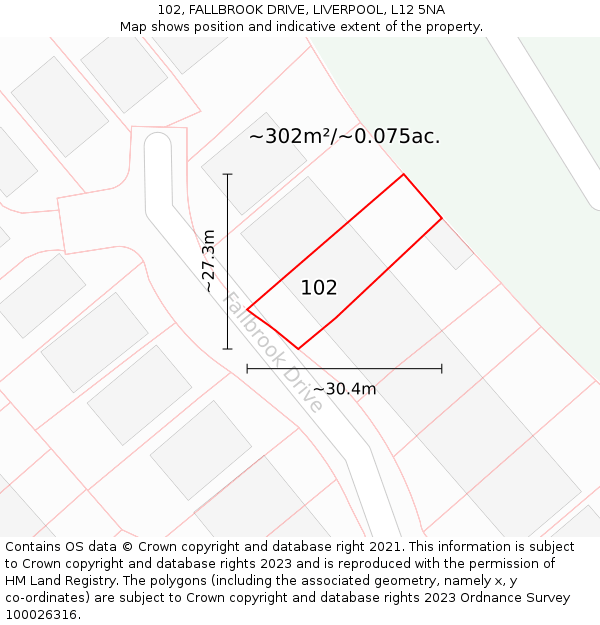 102, FALLBROOK DRIVE, LIVERPOOL, L12 5NA: Plot and title map