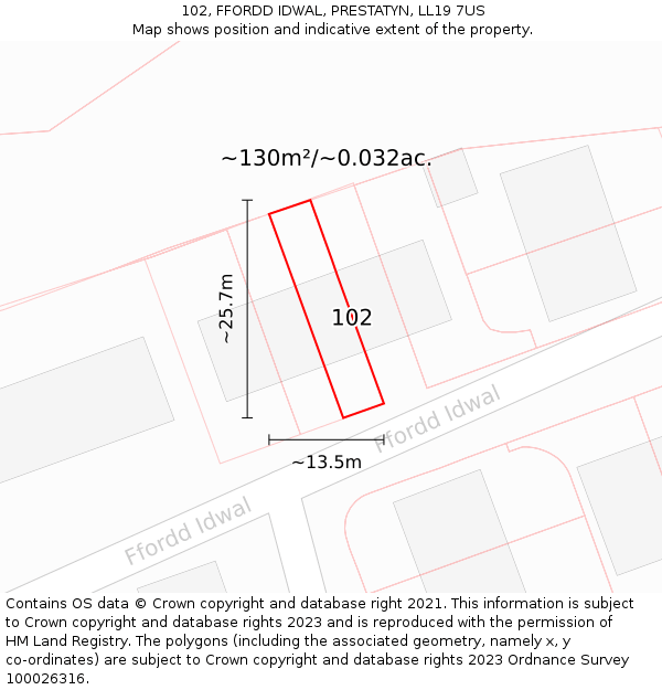 102, FFORDD IDWAL, PRESTATYN, LL19 7US: Plot and title map