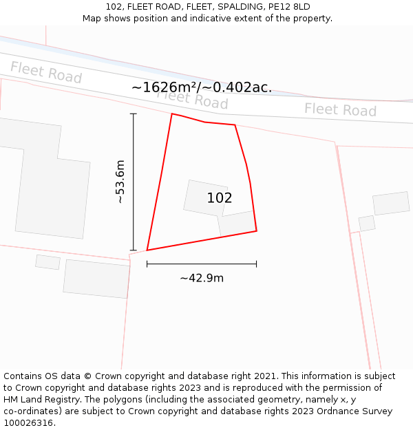 102, FLEET ROAD, FLEET, SPALDING, PE12 8LD: Plot and title map