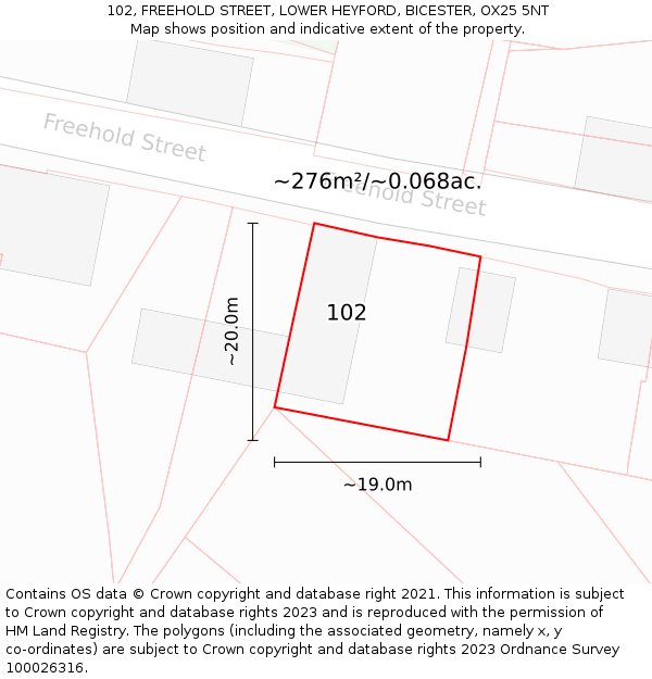 102, FREEHOLD STREET, LOWER HEYFORD, BICESTER, OX25 5NT: Plot and title map