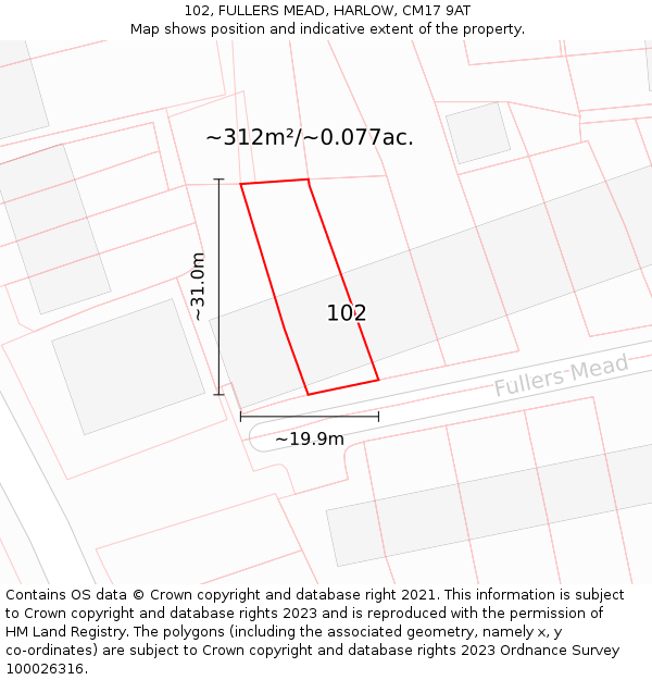 102, FULLERS MEAD, HARLOW, CM17 9AT: Plot and title map