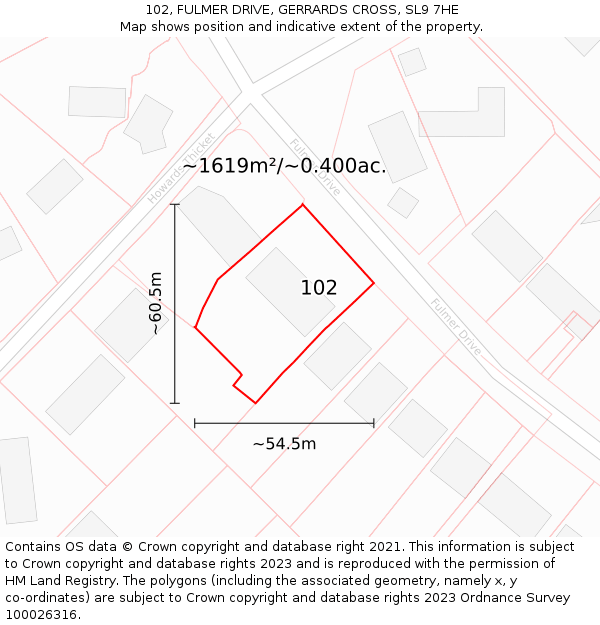 102, FULMER DRIVE, GERRARDS CROSS, SL9 7HE: Plot and title map