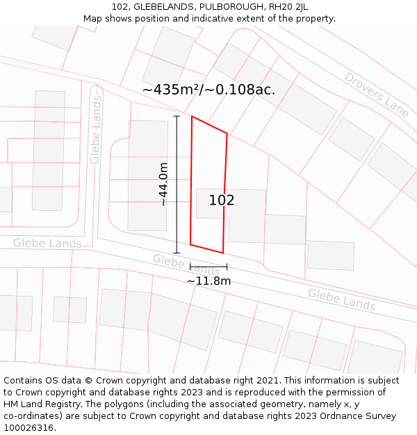 102, GLEBELANDS, PULBOROUGH, RH20 2JL: Plot and title map