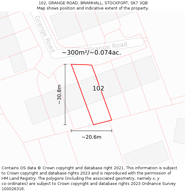 102, GRANGE ROAD, BRAMHALL, STOCKPORT, SK7 3QB: Plot and title map