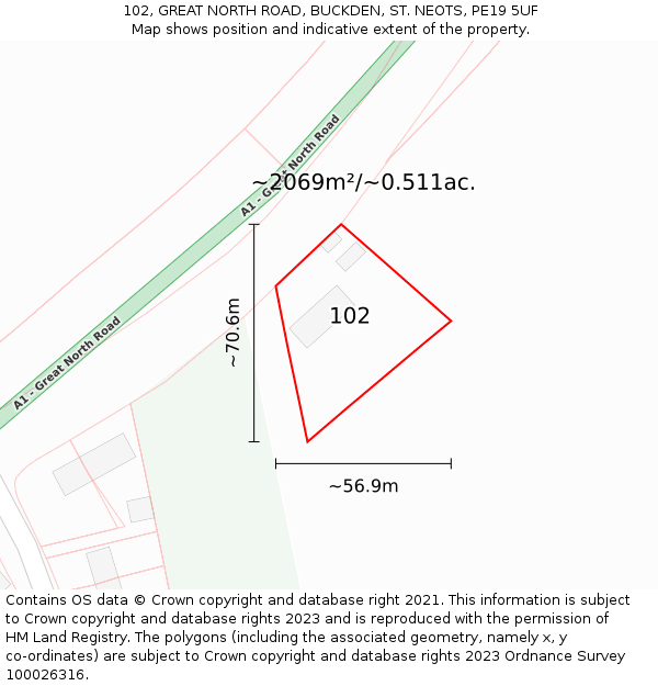 102, GREAT NORTH ROAD, BUCKDEN, ST. NEOTS, PE19 5UF: Plot and title map