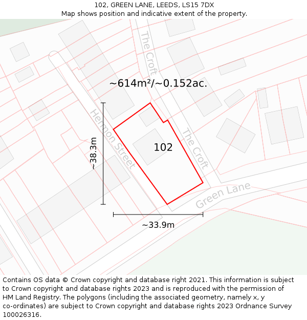 102, GREEN LANE, LEEDS, LS15 7DX: Plot and title map