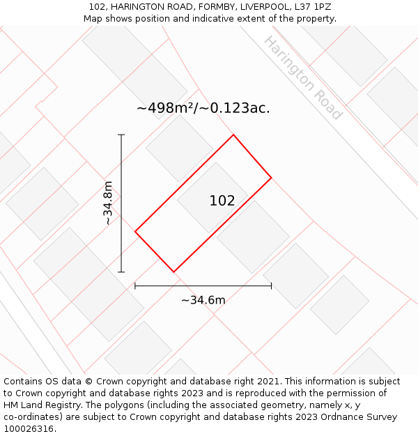 102, HARINGTON ROAD, FORMBY, LIVERPOOL, L37 1PZ: Plot and title map