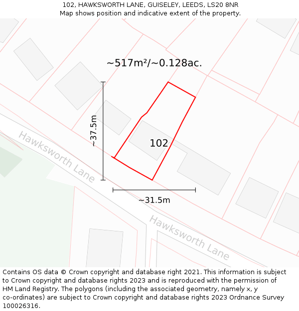 102, HAWKSWORTH LANE, GUISELEY, LEEDS, LS20 8NR: Plot and title map