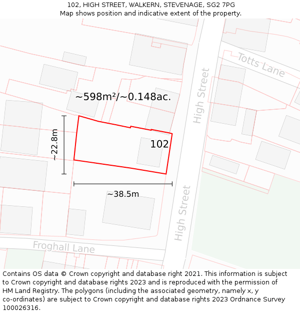 102, HIGH STREET, WALKERN, STEVENAGE, SG2 7PG: Plot and title map