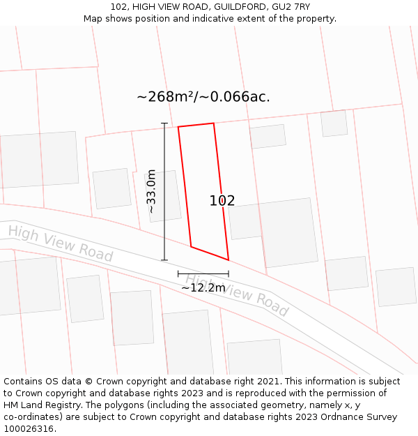 102, HIGH VIEW ROAD, GUILDFORD, GU2 7RY: Plot and title map