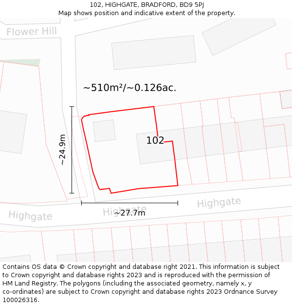 102, HIGHGATE, BRADFORD, BD9 5PJ: Plot and title map