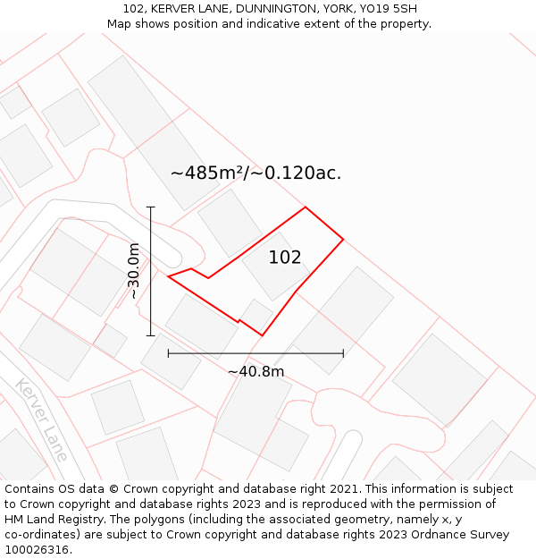 102, KERVER LANE, DUNNINGTON, YORK, YO19 5SH: Plot and title map