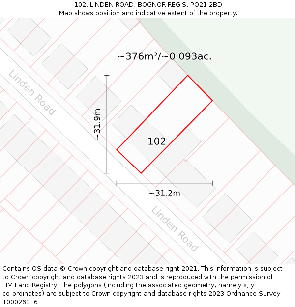 102, LINDEN ROAD, BOGNOR REGIS, PO21 2BD: Plot and title map