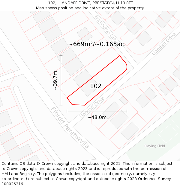 102, LLANDAFF DRIVE, PRESTATYN, LL19 8TT: Plot and title map