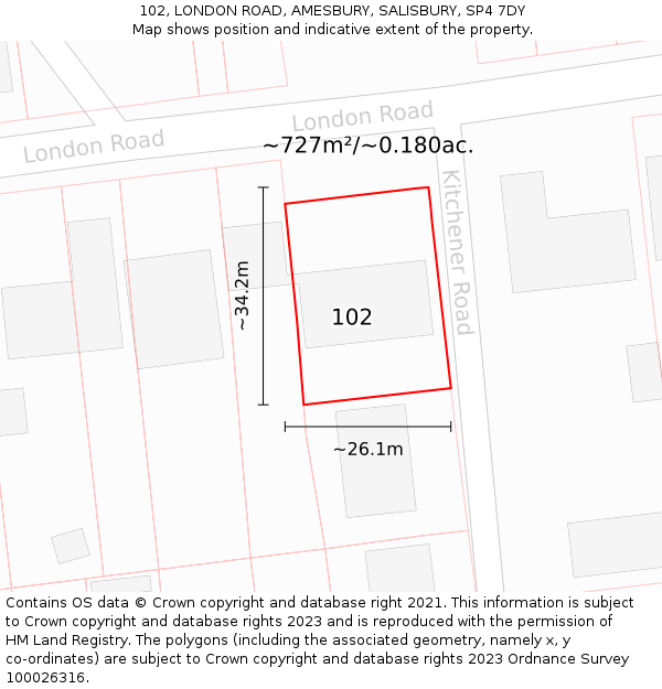 102, LONDON ROAD, AMESBURY, SALISBURY, SP4 7DY: Plot and title map