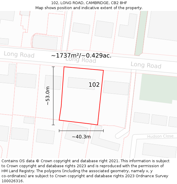 102, LONG ROAD, CAMBRIDGE, CB2 8HF: Plot and title map