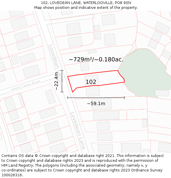 102, LOVEDEAN LANE, WATERLOOVILLE, PO8 9SN: Plot and title map