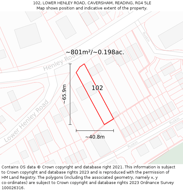 102, LOWER HENLEY ROAD, CAVERSHAM, READING, RG4 5LE: Plot and title map
