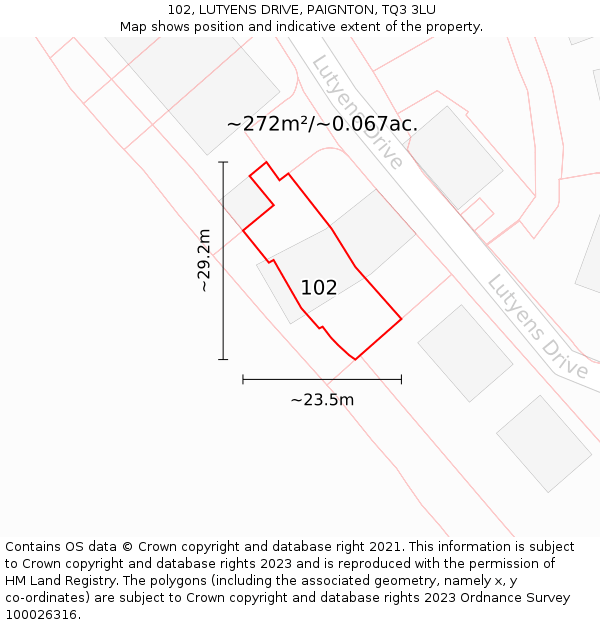 102, LUTYENS DRIVE, PAIGNTON, TQ3 3LU: Plot and title map