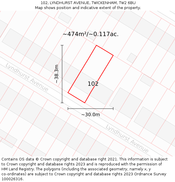 102, LYNDHURST AVENUE, TWICKENHAM, TW2 6BU: Plot and title map