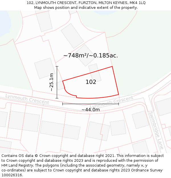 102, LYNMOUTH CRESCENT, FURZTON, MILTON KEYNES, MK4 1LQ: Plot and title map