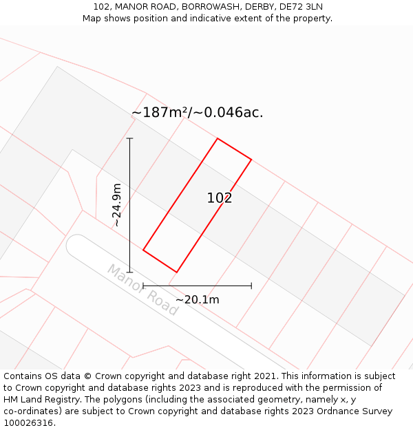 102, MANOR ROAD, BORROWASH, DERBY, DE72 3LN: Plot and title map