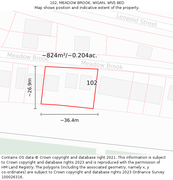 102, MEADOW BROOK, WIGAN, WN5 8ED: Plot and title map