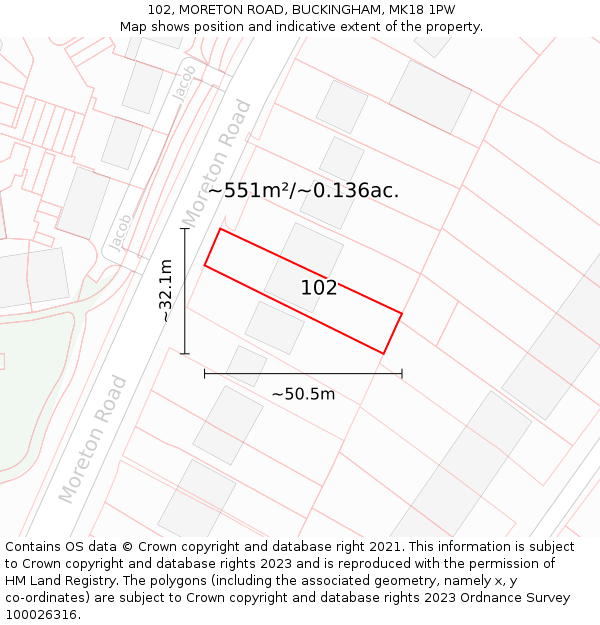 102, MORETON ROAD, BUCKINGHAM, MK18 1PW: Plot and title map