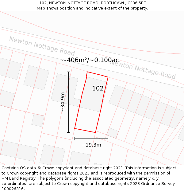 102, NEWTON NOTTAGE ROAD, PORTHCAWL, CF36 5EE: Plot and title map