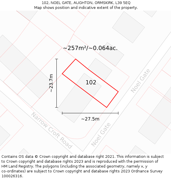 102, NOEL GATE, AUGHTON, ORMSKIRK, L39 5EQ: Plot and title map