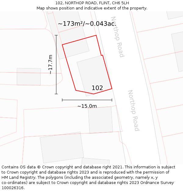 102, NORTHOP ROAD, FLINT, CH6 5LH: Plot and title map