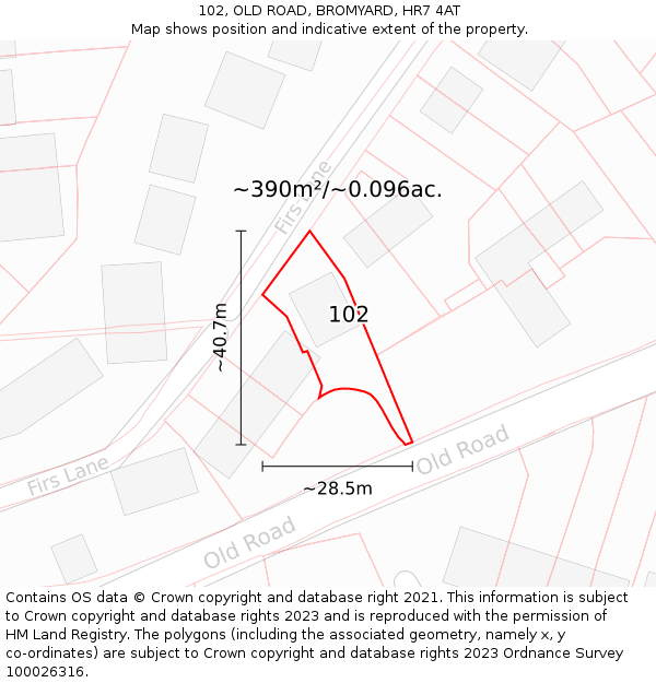 102, OLD ROAD, BROMYARD, HR7 4AT: Plot and title map