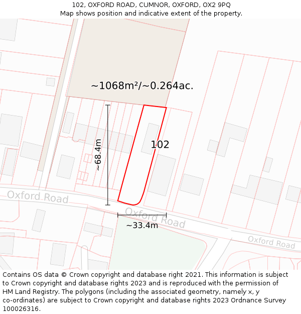 102, OXFORD ROAD, CUMNOR, OXFORD, OX2 9PQ: Plot and title map