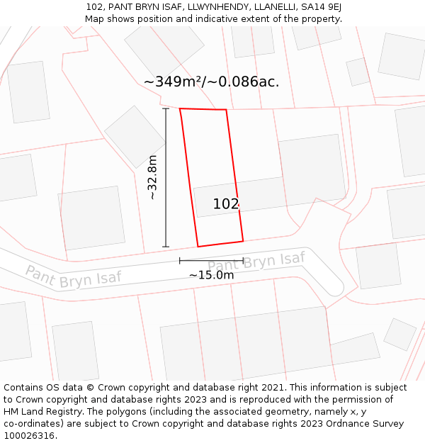 102, PANT BRYN ISAF, LLWYNHENDY, LLANELLI, SA14 9EJ: Plot and title map