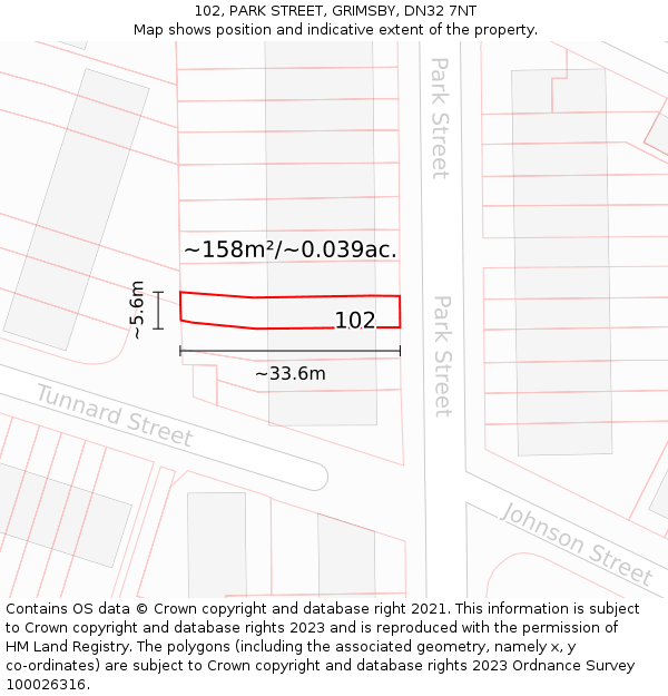 102, PARK STREET, GRIMSBY, DN32 7NT: Plot and title map