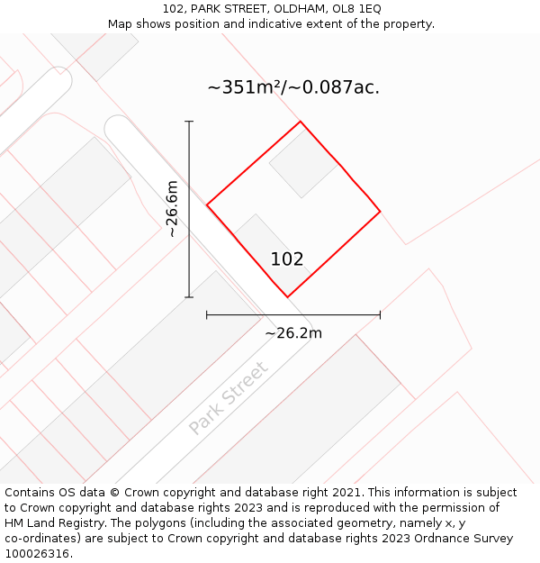 102, PARK STREET, OLDHAM, OL8 1EQ: Plot and title map