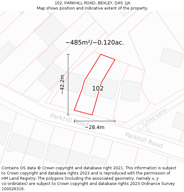 102, PARKHILL ROAD, BEXLEY, DA5 1JA: Plot and title map