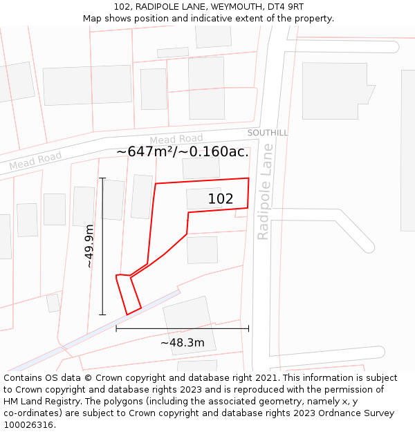 102, RADIPOLE LANE, WEYMOUTH, DT4 9RT: Plot and title map