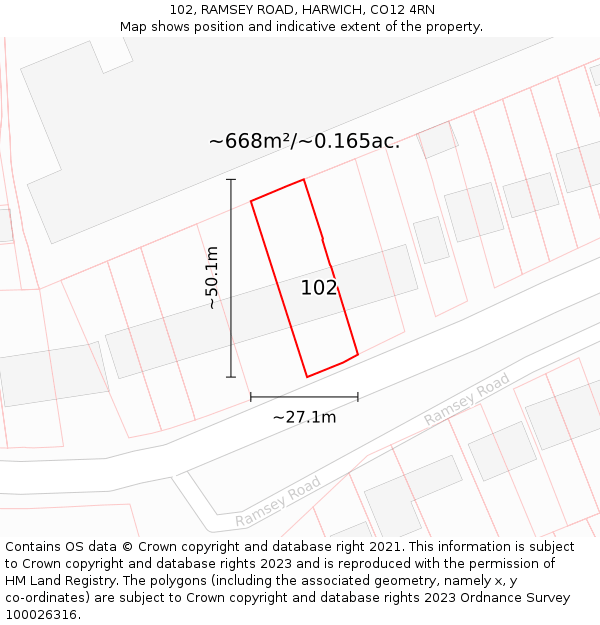 102, RAMSEY ROAD, HARWICH, CO12 4RN: Plot and title map