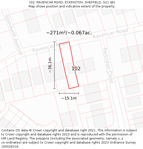 102, RAVENCAR ROAD, ECKINGTON, SHEFFIELD, S21 4JN: Plot and title map