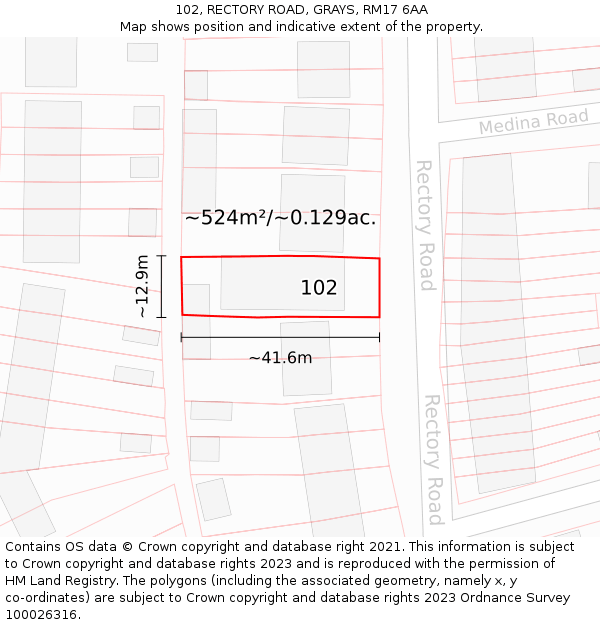 102, RECTORY ROAD, GRAYS, RM17 6AA: Plot and title map