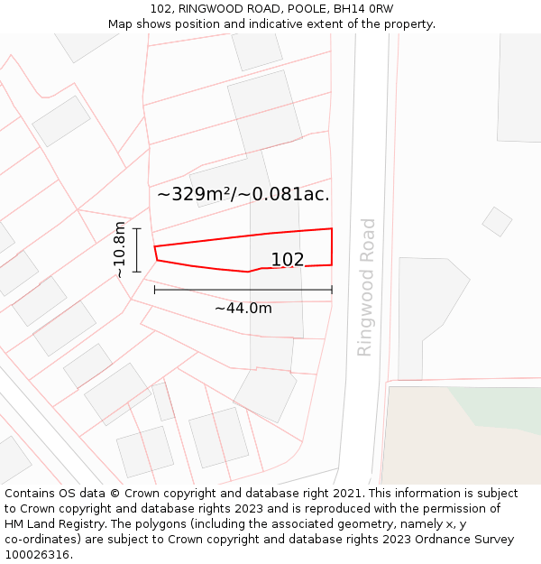 102, RINGWOOD ROAD, POOLE, BH14 0RW: Plot and title map