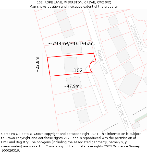 102, ROPE LANE, WISTASTON, CREWE, CW2 6RQ: Plot and title map