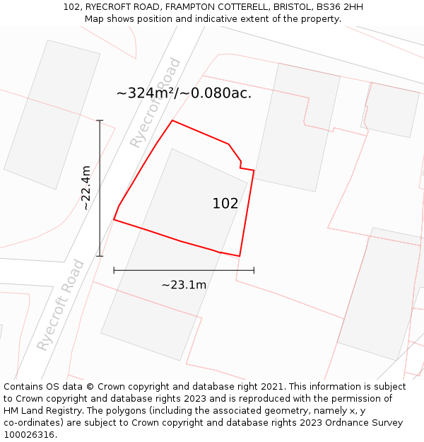 102, RYECROFT ROAD, FRAMPTON COTTERELL, BRISTOL, BS36 2HH: Plot and title map